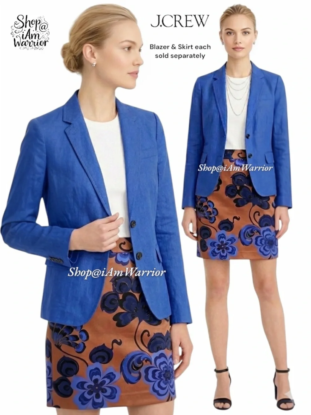J.Crew brown & sapphire blue floral stretch cotton pencil skirt *shop@iamwarrior